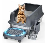 Enclosed Stainless Steel Cat Litter Box with Lid, Extra XL Large Metal Litter Box with High Sided, Easy Clean, Odorless, Anti-Urine Leakage, Includes Scoop (Darkgray)