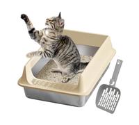 Enclosed Stainless Steel Cat Litter Box With Lid, Litter Pan Tray | Anti Splashing Odorless High-Sided Kitten Litter Box Scoop Included For Terrace, Garden, Pet Supplies, Pet Accessories