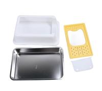 Enclosed Stainless Steel Cat Litter Box with Lid, Top Entry & High Sided Anti Leakage Litter Pan, Rust Proof Non Sticky Stainless Steel Kitty Litter Box for Large Cats (White and Yellow)