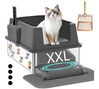 Enclosed Stainless Steel Cat Litter Box with Lid, XL Extra Large Litter Box for Big Cats, High-Sided Litter Box, Anti-Urine Leakage, No Odor, Easy to Clean,Includes Cat Mat and Litter Scoop.