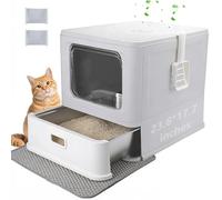 Enclosed Stainless Steel Cat Litter Boxes,Large Foldable Litter Box with Lid,Hooded Covered Stainless Steel Cat Litter Box,Easy Cleaning,No Urine Leakage,Deeper Pan