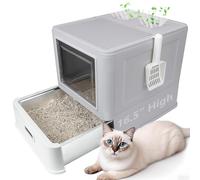 Enclosed Stainless Steel Cat Litter Boxes,Large Foldable Litter Box with Lid,Hooded Covered Stainless Steel Cat Litter Box,Easy Cleaning,No Urine Leakage,Deeper Pan