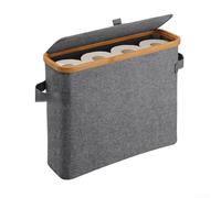 Enclosed toilet roll storage with handle, holds For 12 rolls, made of oxford cloth and wood, side opening allows quick stock assessment (Gray)