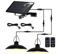 ENCOFT Solar Shed Lights Outdoor Indoor Dimmable Manual Remote Control LED Hanging Lamp IP65 Waterproof Pendant Light with 6M Extension Cord for Entryways, Yards, Garages (2 Light,Warmwhite)