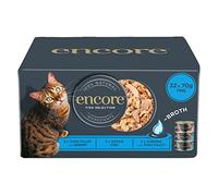 Encore 100% Natural Wet Adult Cat Food, Fish Selection in Broth, 70g Tins (Pack of 32 Tins)