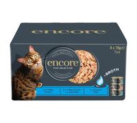 Encore 100% Natural Wet Adult Cat Food, Fish Selection in Broth, 8x70g Tins