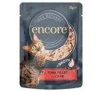 Encore 100% Natural Wet Cat Food Pouch, Succulent Tuna with Pacific Crab in Broth 70g Pouch (16 x 70g Pouches)
