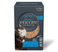 Encore Natural Wet Senior Cat Food, Tuna with Fish Multipack Selection in Jelly 50g Pouch (5x50g) (Pack of 6)
