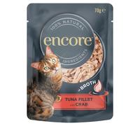 Encore 100% Natural Wet Cat Food Pouch, Succulent Tuna with Pacific Crab in Broth 70g Pouch (16 x 70g Pouches)