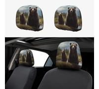 encounter animal Bear Car Headrest Cover 2 PCS, Funny Auto Front Seat Head Rest Protector, Universal Car Headrest Protector Elastic, Personalized Seat Cover Headrest Trim for Most Cars