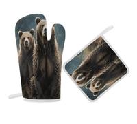 Encounter Animal Bear Oven Mitts and Pot Holders Sets,Oven Gloves for Kitchen Oven Mitts and Potholders for Baking Cooking Grilling Apartment Essentials
