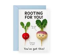 Encouragement Card for Him Her - Cute Root Vegetables “Rooting For You” - Good Luck & Support Card for Friends, Family, Colleagues, Son, Daughter, Besties, BFF, Niece, Nephew - Comes with Stickers