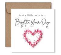 Encouragement Card | “Just a Little Note to Brighten Your Day” | Pink Butterfly Heart Design | Thinking of You or Friendship