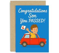 Encouraging Congratulations Card for Son Driving Test, 'You Passed!' Gift, Bright and Cheerful Design, Learner Driver, Blank Inside with Envelope