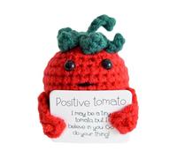 Encouraging Crochet Tomato - Uplifting Support Plush with Motivational Card, Handmade Knit Comfort Toy | Adorable Emotional Companion, Fun Mood Booster for Desk, Offices, Living Room, or Dorm Decor