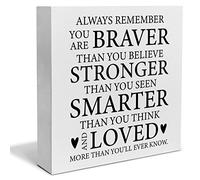Encouraging Decorative Wooden Box Sign Always Remember You are Braver Than You Believe Wood Block Plaque Decor Home Office Desk Shelf or Wall Display