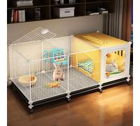 Encrypted Iron Mesh Rabbit Villa, Rabbit Cage, Indoor Bunny Cage, Semi-enclosed Sleeping Area, with Tray