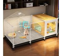 Encrypted Iron Mesh Rabbit Villa, Rabbit Cage, Indoor Bunny Cage, Semi-enclosed Sleeping Area, with Tray