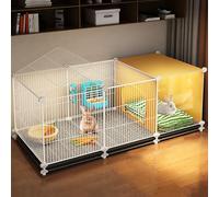 Encrypted Iron Mesh Rabbit Villa, Rabbit Cage, Indoor Bunny Cage, Semi-enclosed Sleeping Area, with Tray (105x35x40cm)