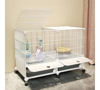 Encrypted Rabbit Hutch, Rabbit Cage, DIY Bunny Cage Indoor, Detachable Metal Bunny Cage, with Tray and Floor Mats