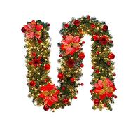 Encryption Artificial Xmas Garland with Pine Cones, 8.9 FT Christmas Garland Prelit, PVC Garden Arch Arrange Fake Plant Vine for Home Faux Plant Vine Vivid for Party(Red with String Light)
