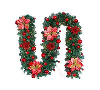 Encryption Artificial Xmas Garland with Pine Cones, 8.9 FT Christmas Garland Prelit, PVC Garden Arch Arrange Fake Plant Vine for Home Faux Plant Vine Vivid for Party(Red)