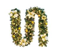 Encryption Artificial Xmas Garland with Pine Cones, 8.9 FT Christmas Garland Prelit, PVC Garden Arch Arrange Fake Plant Vine for Home Faux Plant Vine Vivid for Party(Gold with String Light)
