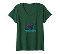 End Alzheimer's: Support Brain Health Awareness V-Neck T-Shirt, Women, Forest Green, XL