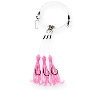 End Game Tackle Deep Drop Rig - Made in USA - New Super Stretch Glow Squid - NOAA Compliant Non-Offset Circle Hooks for Bottom Fishing (6/0 - 3 Hook, Pink Glow)