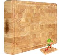 Cutting Board (17x13x1,5in) Wood Cutting Board, End Grain Cutting Board, Wooden Butcher Block, Chopping Board - Reversible Multipurpose For Kitchen with Juice Groove, Cracker Holder & Inner Handles.