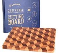 End Grain Wooden Cutting Board for Kitchen 15"x 11" - Walnut Hardwood Chopping Block with Non Slip Grips - Ideal for Charcuterie & Meat Butcher - Handmade 3D Design Wood (0.75" Thick, Large)