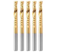 End Mill CNC Spiral Router Bit 5Pcs High Speed Steel Ti Plated 1 Flute Milling Cutter for Aluminum Copper Brass Non Ferrous Metals 4mm 22mm 50mm
