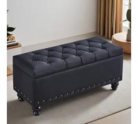 End of Bed Bench with Storage, Solid Wood Frame, Technical Fabric Upholstery, Sturdy Legs, Hidden Storage, High-resilience Foam Filling, Suitable for Bedrooms(Black,80*40*45cm/31*16*18in)