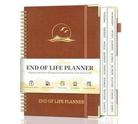 End of Life Planner, Estate Planning Organizer with Tabs for Senior, Spiral Funeral Planning Book with Large Font, Gold Corner Guards & Inner Pocket for Will Preparation, 7.36" x 10.4", Brown
