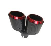 End Pipes 1PCS Y Type Double Exit Exhaust Pipe Car Exhaust Tip Stainless Red Carbon Fiber Nozzle For Muffler Tuning Universal(Right in60-out101mm)