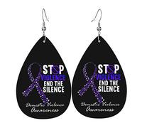 End & Stop Domestic Violence Leather Earrings For Women Dangle Earring Drop Pendant With Hook Gifts For Adult Girl