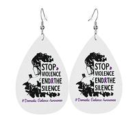 End & Stop Domestic Violence Leather Earrings For Women Dangle Earring Drop Pendant With Hook Gifts For Adult Girl