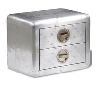 End Table Aviator Wood & Aluminium Antique Silver Patchwork 2-Drawer 50x35x40cm