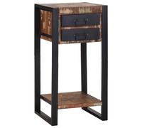 End Table Brown Solid Mango Wood & Steel 40x40x80cm 2 Drawers 1 Shelf RusticTop