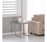 (End Table) Charles Jacobs Console | Coffee | End Table Clear Glass Furniture With Stainless Mirrored Angled Leg Design
