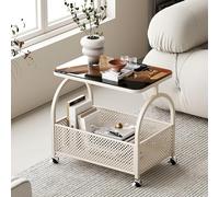 End Table on Wheels, Movable Storage Cart with Glass Top, Versatile Coffee Station for Living Room, Entryway, Dining Room