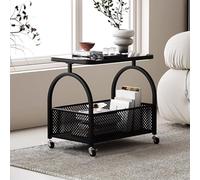 End Table on Wheels, Movable Storage Cart with Glass Top, Versatile Coffee Station for Living Room, Entryway, Dining Room