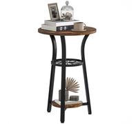 End Table Rustic Brown 38cm Round Particleboard Top Black Metal Legs 3-Tier Slim