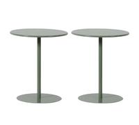 End Table, Scandinavian Style Round Metal Side Table with Pedestal Base Sofa for Living Room Bedroom Balcony and Office, 2 Pieces Olive Green