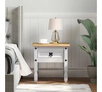End Table White Solid Pine 50x50x50 cm Square Nightstand with Drawer Rustic Chic