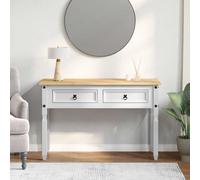 End Table White Solid Pine Wood 115x46x73 cm Rectangular 2 Drawers Engineered UK