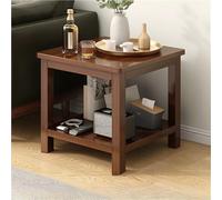 End Table with 2-Tier Storage Shelf, Wooden Nightstand for Living Room, Bedroom, Balcony, Square Design