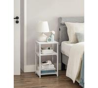End Table With 3 Levels, Steel-Framed Bedside Table For Room, And Office, Industrial, Classic White And Classic Black