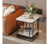End Table with Sturdy Metal Frame, 2-Tier Modern Coffee Table, Slate Stone Square Side Table for Living Room or Bedroom