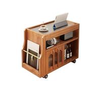 End Table with Wheels - Glass Top Nightstand and Storage Cart for Living Room with Shelf